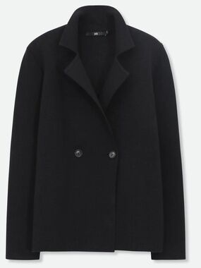 Women's Black Double-Breasted Knit Blazer